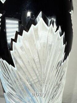 Vintage Double Dipped Black Over Milk Glass Cut To Clear Art Nuveau 12.25 Vase