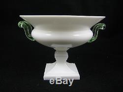 Vintage Duncan Miller White / Milk Glass Grecian Urn Vase Green Handles