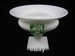 Vintage Duncan Miller White / Milk Glass Grecian Urn Vase Green Handles