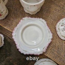 Vintage EAGP Dithridge White Milk Glass Astoria Rose Hand Painted set