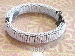 Vintage Early Miriam Haskell White Milk Glass Seed Bead Filigree Bangle Bracelet