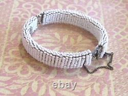 Vintage Early Miriam Haskell White Milk Glass Seed Bead Filigree Bangle Bracelet