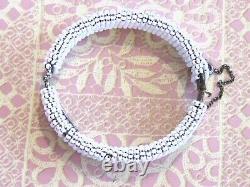 Vintage Early Miriam Haskell White Milk Glass Seed Bead Filigree Bangle Bracelet