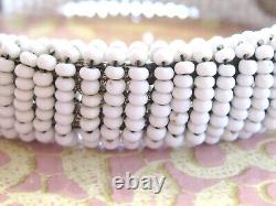 Vintage Early Miriam Haskell White Milk Glass Seed Bead Filigree Bangle Bracelet