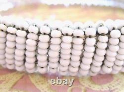 Vintage Early Miriam Haskell White Milk Glass Seed Bead Filigree Bangle Bracelet