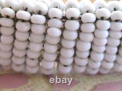 Vintage Early Miriam Haskell White Milk Glass Seed Bead Filigree Bangle Bracelet