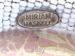 Vintage Early Miriam Haskell White Milk Glass Seed Bead Filigree Bangle Bracelet