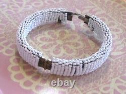 Vintage Early Miriam Haskell White Milk Glass Seed Bead Filigree Bangle Bracelet