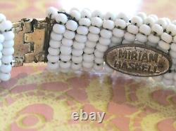 Vintage Early Miriam Haskell White Milk Glass Seed Bead Filigree Bangle Bracelet