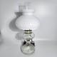 Vintage Electric Hobnail Milk Glass & Clear Glass Hurricane Lamp With Brass Acce