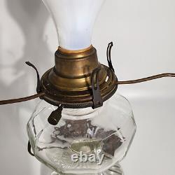 Vintage Electric Hobnail Milk Glass & Clear Glass Hurricane Lamp With Brass Acce