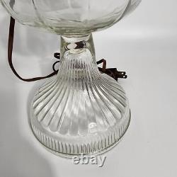 Vintage Electric Hobnail Milk Glass & Clear Glass Hurricane Lamp With Brass Acce