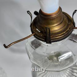 Vintage Electric Hobnail Milk Glass & Clear Glass Hurricane Lamp With Brass Acce