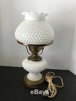 Vintage Electric Hurricane Lamp Hobnail Fenton White Milk Glass 15 MID Century