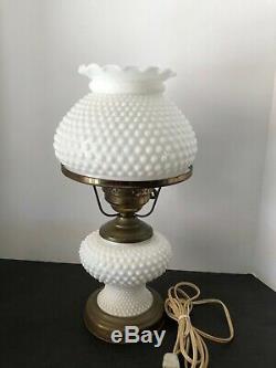 Vintage Electric Hurricane Lamp Hobnail Fenton White Milk Glass 15 MID Century