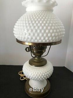 Vintage Electric Hurricane Lamp Hobnail Fenton White Milk Glass 15 MID Century