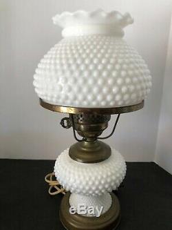 Vintage Electric Hurricane Lamp Hobnail Fenton White Milk Glass 15 MID Century