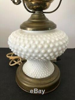 Vintage Electric Hurricane Lamp Hobnail Fenton White Milk Glass 15 MID Century