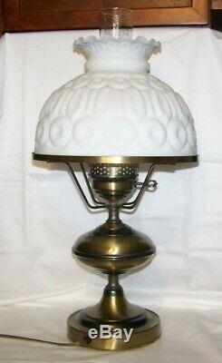 Vintage Electric Lamp Metal / Moon & Stars White Milk Glass Shade & Lamp Globe