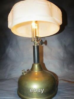 Vintage Electrified Steampunk Brass Tilley Lamp with Heavy Milk Glass Shade