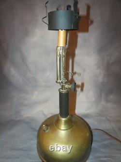 Vintage Electrified Steampunk Brass Tilley Lamp with Heavy Milk Glass Shade