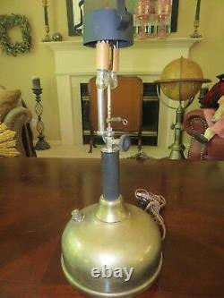 Vintage Electrified Steampunk Brass Tilley Lamp with Heavy Milk Glass Shade