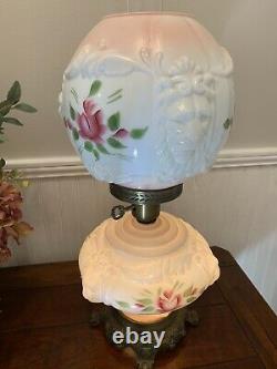 Vintage Embossed Milk Glass 3 Way Gone with the Wind Lamp