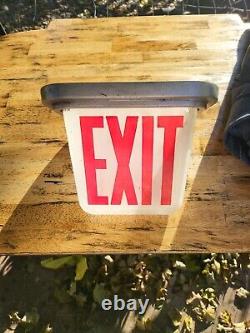 Vintage Exit Sign Lamp Wedge V White Milk Glass Commercial Industry Red letters