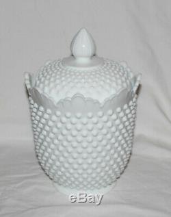 Vintage FENTON Hobnail Milk Glass Covered Cookie Jar