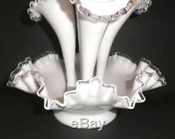 Vintage FENTON Milk glass Silver Crest 4 Horn Epergne Centerpiece