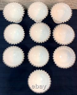 Vintage FENTON Silver Crest Milk Glass Ruffled Fruit Compote Dessert Set Rare