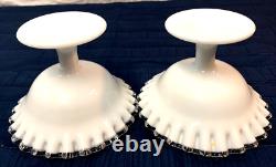 Vintage FENTON Silver Crest Milk Glass Ruffled Fruit Compote Dessert Set Rare