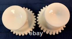 Vintage FENTON Silver Crest Milk Glass Ruffled Fruit Compote Dessert Set Rare