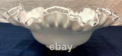 Vintage FENTON Silver Crest Milk Glass Ruffled Fruit Compote Dessert Set Rare