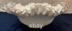 Vintage FENTON Silver Crest Milk Glass Ruffled Fruit Compote Dessert Set Rare