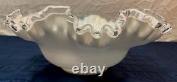 Vintage FENTON Silver Crest Milk Glass Ruffled Fruit Compote Dessert Set Rare