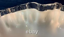 Vintage FENTON Silver Crest Milk Glass Ruffled Fruit Compote Dessert Set Rare