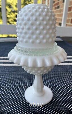 Vintage FENTON White Hobnail Milk Glass Pedestal Fairy Lamp Light