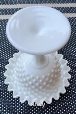 Vintage FENTON White Hobnail Milk Glass Pedestal Fairy Lamp Light
