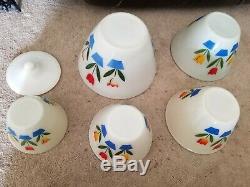 Vintage FIRE KING TULIP Oven Ware Mixing Bowls Salt and Pepper Shakers LOT