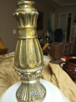 Vintage Falkenstein Pearl Milk Glass Lamp withBrass Base/Neck and Leaf Overlay