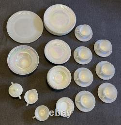 Vintage Federal Glass Moonglow Iridescent 43 Pc Dinnerware Set Milk Glass MCM
