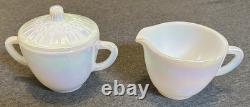 Vintage Federal Glass Moonglow Iridescent 43 Pc Dinnerware Set Milk Glass MCM