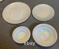 Vintage Federal Glass Moonglow Iridescent 43 Pc Dinnerware Set Milk Glass MCM
