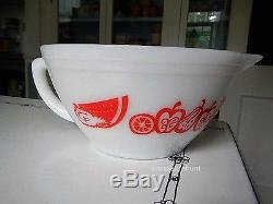 Vintage Federal Milk Glass Batter Mixing Bowl Red Sliced Fruit Very Hard to Find