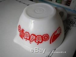 Vintage Federal Milk Glass Batter Mixing Bowl Red Sliced Fruit Very Hard to Find
