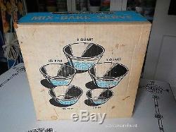 Vintage Federal Milk Glass Blue Bucks County Mixing Baking Bowls MINT BOXED SET