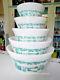Vintage Federal Milk Glass Turquoise Antique Kitchen Aids Mixing Bowls Set Of 5