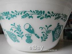 Vintage Federal Milk Glass Turquoise Antique Kitchen Aids Mixing Bowls Set of 5