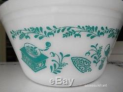 Vintage Federal Milk Glass Turquoise Antique Kitchen Aids Mixing Bowls Set of 5